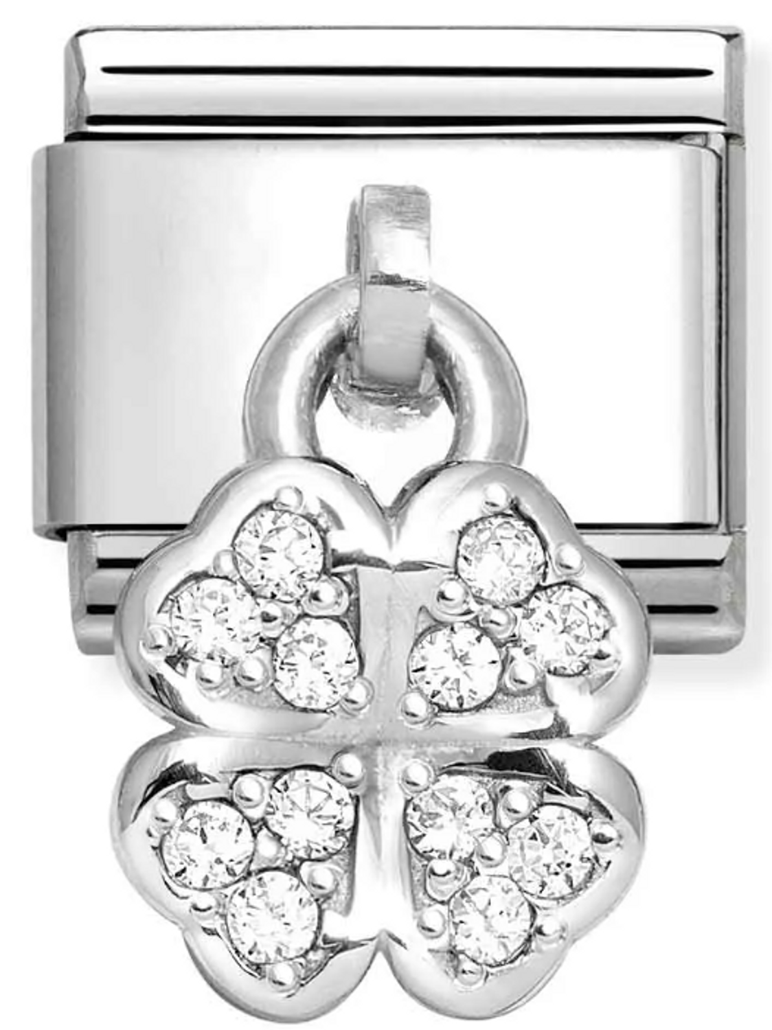 Nomination - Link 925 Srebrny Wisząca czterolistna koniczyna z białymi cyrkoniami 331800 31.png